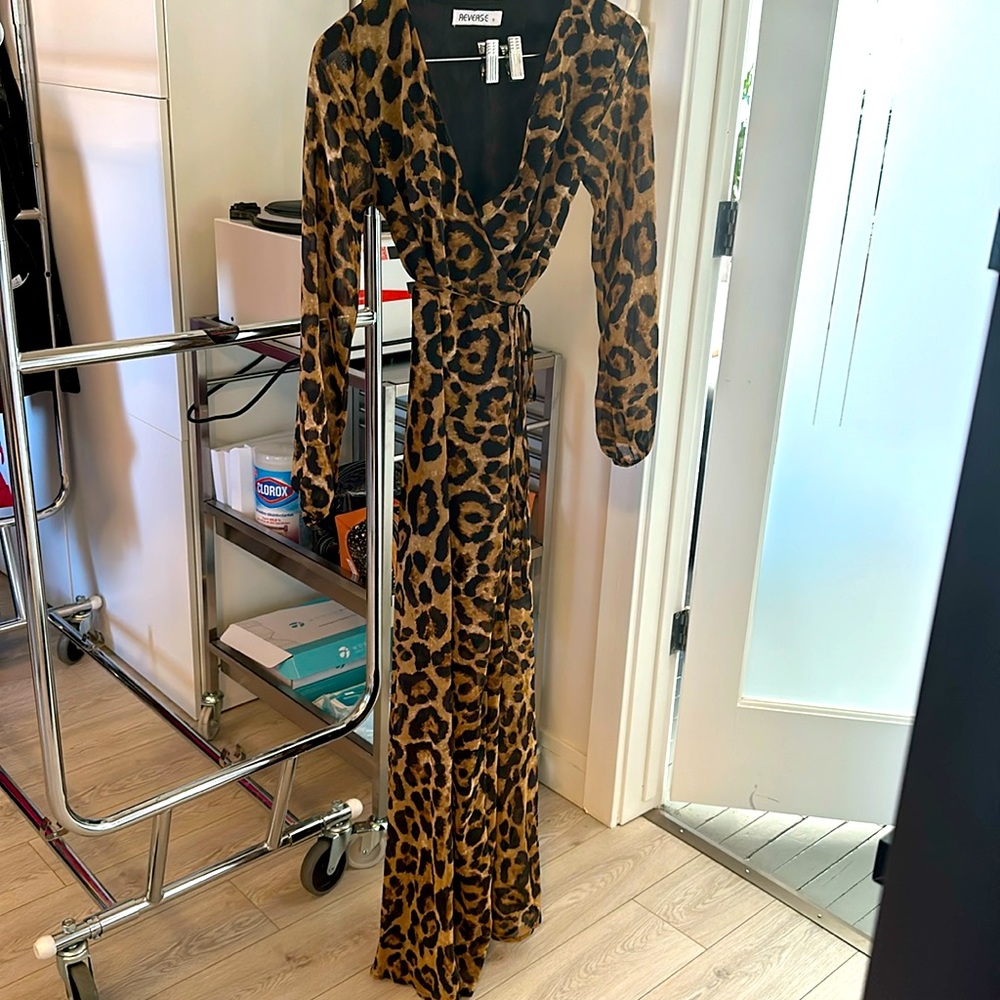 Sheer leopard wrap around dress maxi